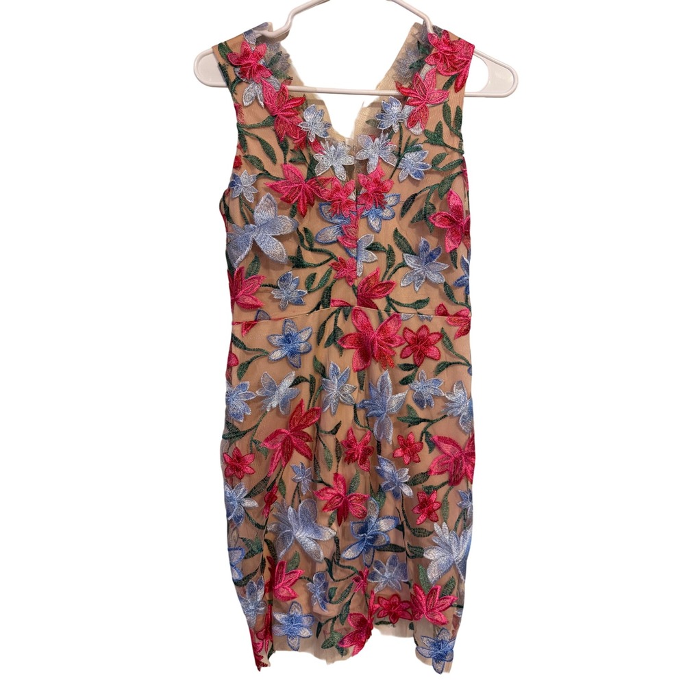 Sam Edelman Star Flower Embroidery V-Neck Mini Dress Pink Blue 4 NWT Feminine
